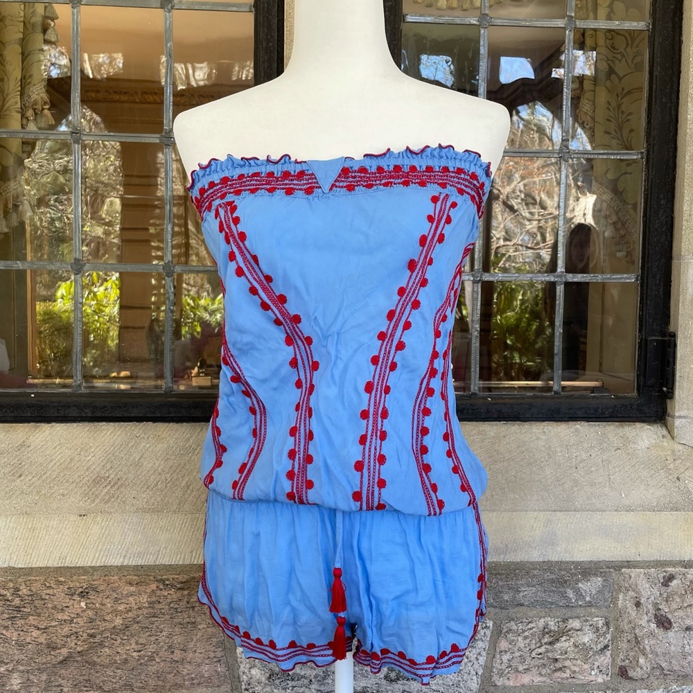 Poupett St Barths sleeveless blue and red romper